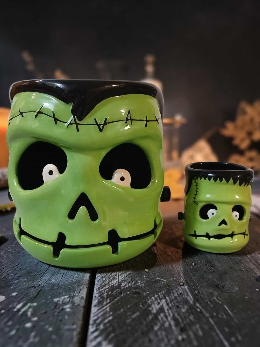 Green Frankenstein Ceramic Candle Holders